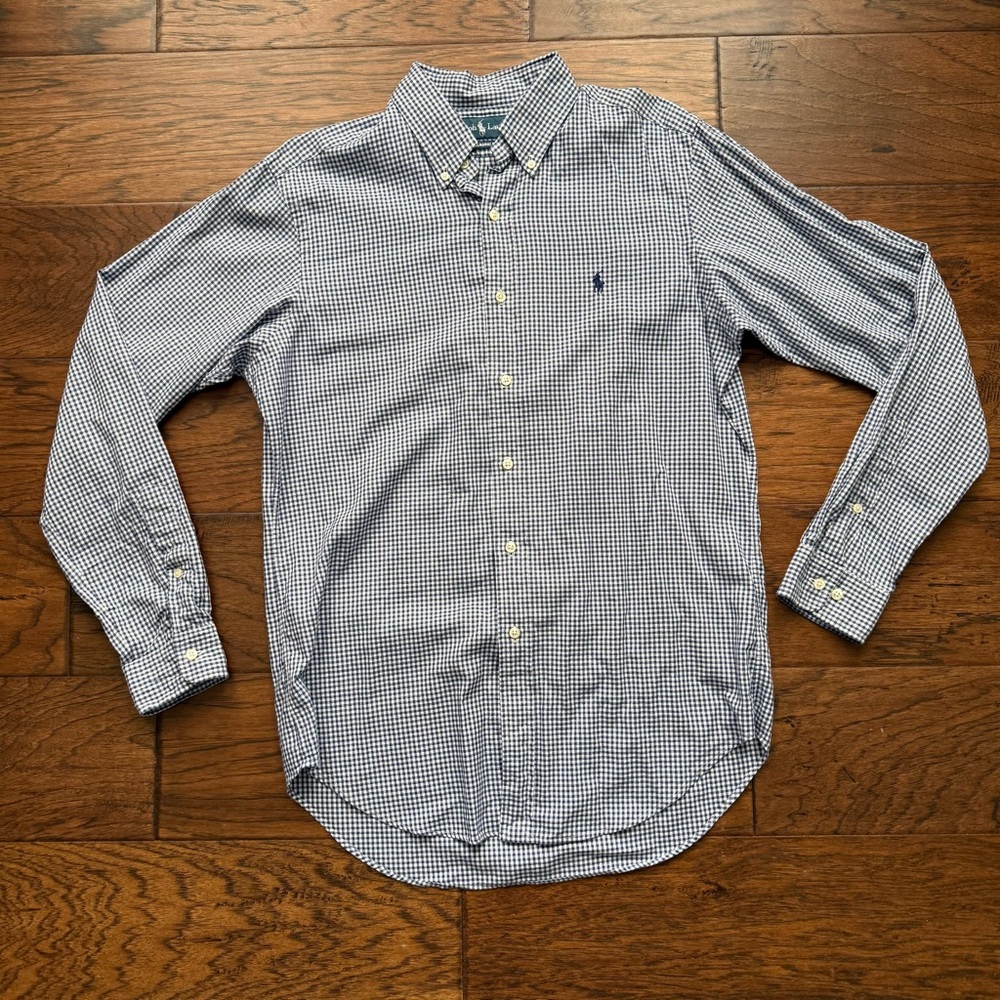 Ralph Lauren Men’s Size 15 1/2 Classic Fit Blue/White Gingham Button-Down Shirt